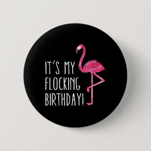 Badge Rond 5 Cm Fun Birthday Men Women Pink Watercolor Flamingo Te