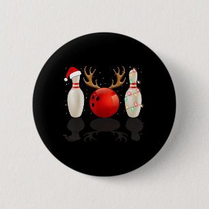 Badge Rond 5 Cm Fun Bowling Noël Noël Chapeau Noël Lumières Cadeau