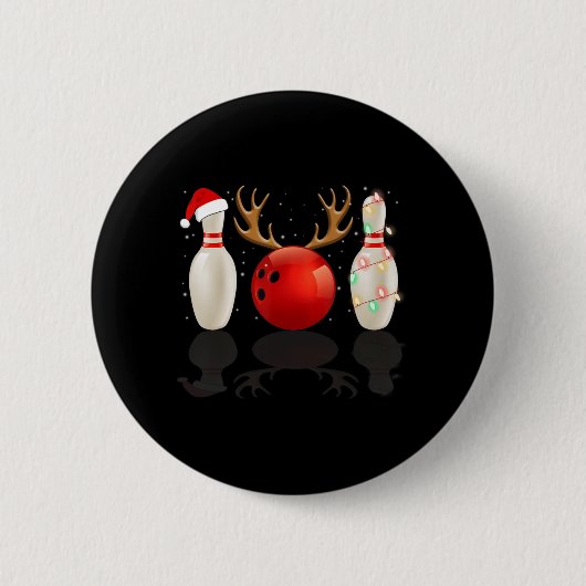 Badge Rond 5 Cm Fun Bowling Noël Noël Chapeau Noël Lumières Cadeau (Devant)