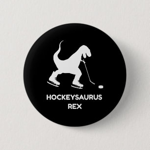 Badge Rond 5 Cm Fun Boys Hockey sur glace T Rex Dinosaur