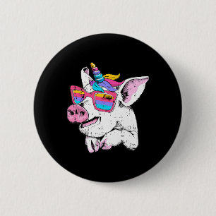 Badge Rond 5 Cm Fun Cochon Porcelet Licorne Lunettes Chères Ferme 