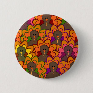 Badge Rond 5 Cm Fun Colorful Thanksgiving Turkeys