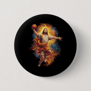 Badge Rond 5 Cm Fun Jesus Jouer Basketball 1