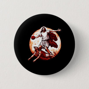Badge Rond 5 Cm Fun Jésus Traversant Le Diable Christian Basketba