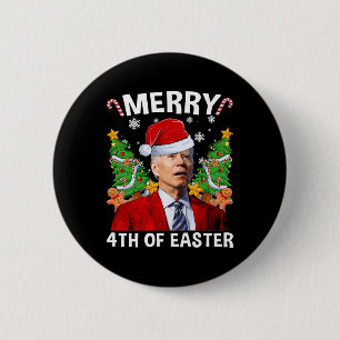 Badge Rond 5 Cm Fun Joe Biden Noël Santa Hat Joyeux 4ème Eas