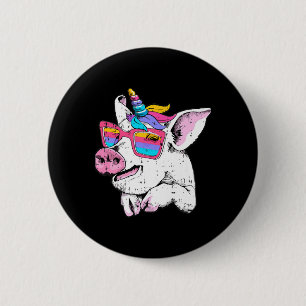 Badge Rond 5 Cm Fun Pig Piglet Unicorn Horn Glasses mignonne Farm