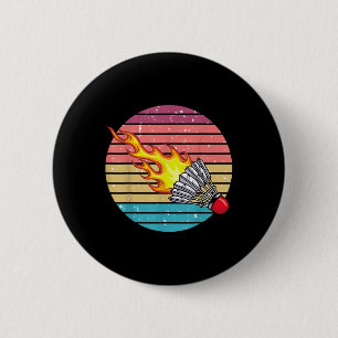 Badge Rond 5 Cm Fun Raquette Rétro Badminton Sports Joueur Entraîn