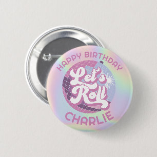 Badge Rond 5 Cm Fun Retro Roller Skating Girls Anniversaire Faveur