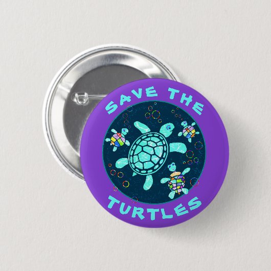 Badge Rond 5 Cm Fun Save the Turtles Button (Devant & derrière)