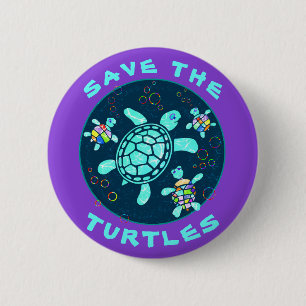 Badge Rond 5 Cm Fun Save the Turtles Button
