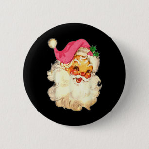 Badge Rond 5 Cm Fun Vintage Pink Santa Claus Design de Noël rose