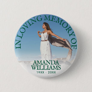 Badge Rond 5 Cm Funérailles Dans Mémoire Amoureuse Photo Vert fonc