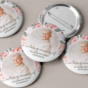 Badge Rond 5 Cm Funérailles En Mémoire Amoureuse Aquarelle Photo F