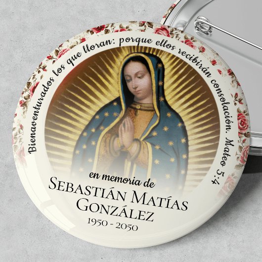 Badge Rond 5 Cm Funérailles espagnoles Virgen de Guadalupe