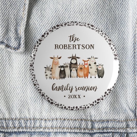 Badge Rond 5 Cm Funky Cow Imprimer Pays Famille Réunion