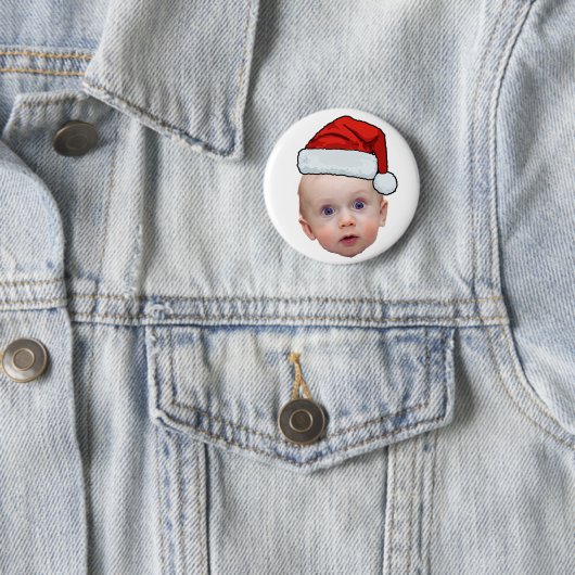 Badge Rond 5 Cm Funky Custom Face Photo Père Noël Head Christmas (En situation)