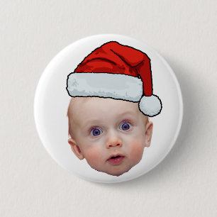 Badge Rond 5 Cm Funky Custom Face Photo Père Noël Head Christmas
