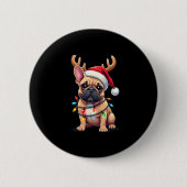 Badge Rond 5 Cm Funky French Bulldog Christmas Light Santa Hat Rei (Devant)