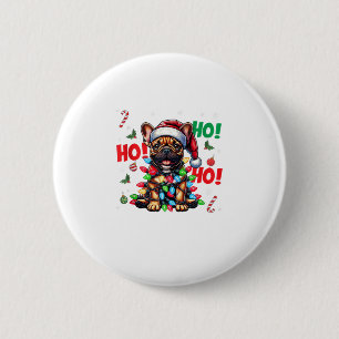 Badge Rond 5 Cm Funky French Bulldog Christmas Santa Hat Lights HO
