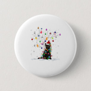 Badge Rond 5 Cm Funky Père Noël Black Cat Christmas Tree Gi