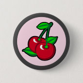 Badge Rond 5 Cm Funky Rouge Vert Noir Cerises Roses Fruit Pop Art (Devant)