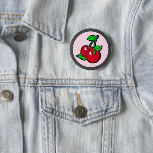 Badge Rond 5 Cm Funky Rouge Vert Noir Cerises Roses Fruit Pop Art