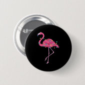 Badge Rond 5 Cm Funky Xmas Lumières Nk Flamant rose Trocal Noël Da (Devant & derrière)