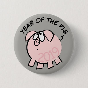 Badge Rond 5 Cm Funny 4 Cartoon Illustration Pig  Year 2019 Button