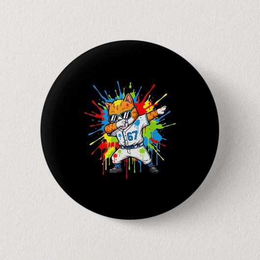 Badge Rond 5 Cm Funny 67 Baseball Dabbing Cat 6 7 Dripng Ice Cream (Devant)