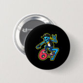 Badge Rond 5 Cm Funny 67 Skeleton Skater Meme Retro Skateboarding (Devant & derrière)