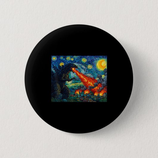 Badge Rond 5 Cm Funny Art Japanese Monster Kaiju In Van Gogh Starr (Devant)
