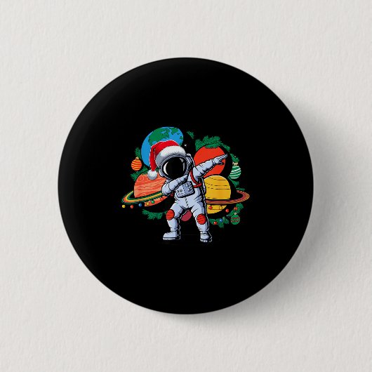 Badge Rond 5 Cm Funny Astronaut Christmas Space Planets Santa Hat  (Devant)