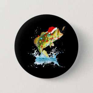Badge Rond 5 Cm Funny Bass Fishing Santa Hat Christmas Pajama