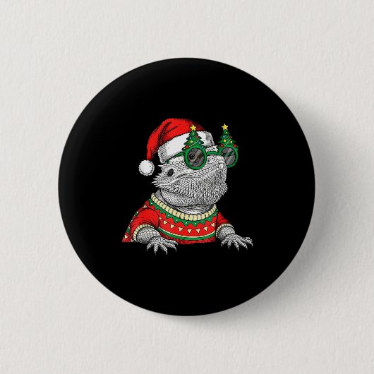 Badge Rond 5 Cm Funny Bearded Dragon Santa Hat Christmas (Devant)