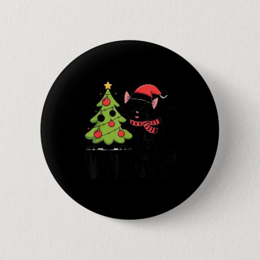 Badge Rond 5 Cm Funny Black Ca Pushing Christmas Tree Over Cat Wha (Devant)