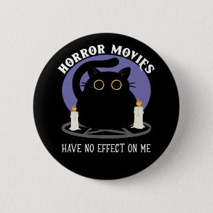 Badge Rond 5 Cm Funny Black Cat aime le film d'horreur