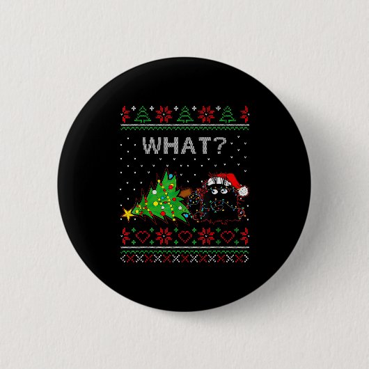 Badge Rond 5 Cm Funny Black Cat Gift Pushing Christmas Tree Over C (Devant)