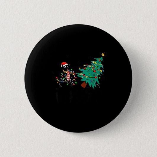 Badge Rond 5 Cm Funny Black Cat Gift Pushing Christmas Tree Over C (Devant)