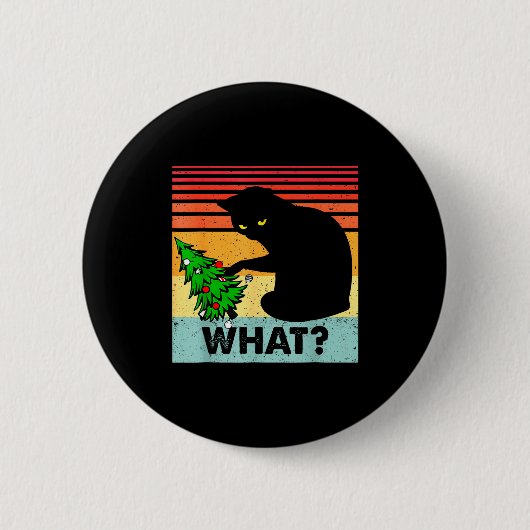 Badge Rond 5 Cm Funny Black Cat Gift Pushing Christmas Tree Over C (Devant)