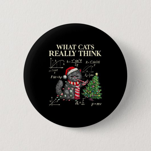 Badge Rond 5 Cm Funny Black Cat Pushing Xmas Tree Over Cats Physic (Devant)
