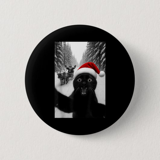 Badge Rond 5 Cm Funny Black Cat Selfie With Santa Christmas Men Wo (Devant)