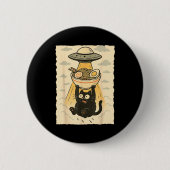 Badge Rond 5 Cm Funny Black Cat Ufo Ramen Alien Abduction Graphic  (Devant)