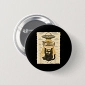 Badge Rond 5 Cm Funny Black Cat Ufo Ramen Alien Abduction Graphic  (Devant & derrière)