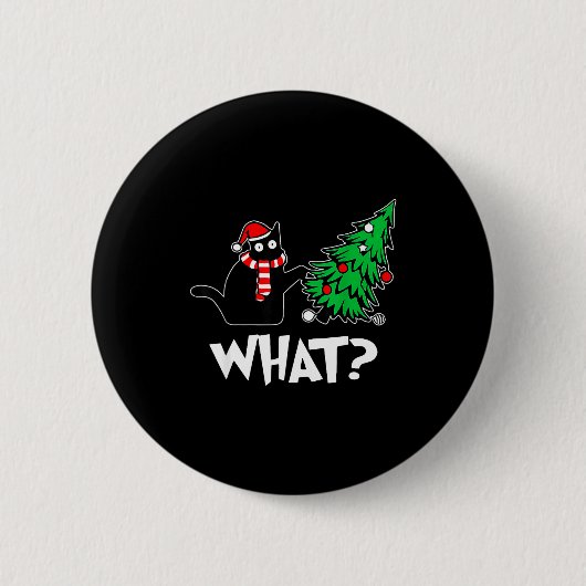 Badge Rond 5 Cm Funny Black Cat Xmas Pushing Christmas Tree Over C (Devant)