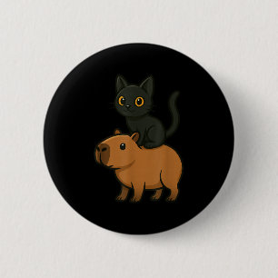 Badge Rond 5 Cm Funny Capybara Chat noir Amoureux des animaux Zoo