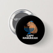 Badge Rond 5 Cm Funny Capybara Happy Hanukkah Chanukah Jewish Men (Devant & derrière)