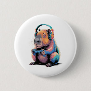 Badge Rond 5 Cm Funny Capyra Gamer Video Gamer Capyra