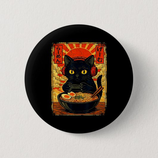 Badge Rond 5 Cm Funny Cat Gamer Men Anime Kawaii Gaming Headset Ca (Devant)