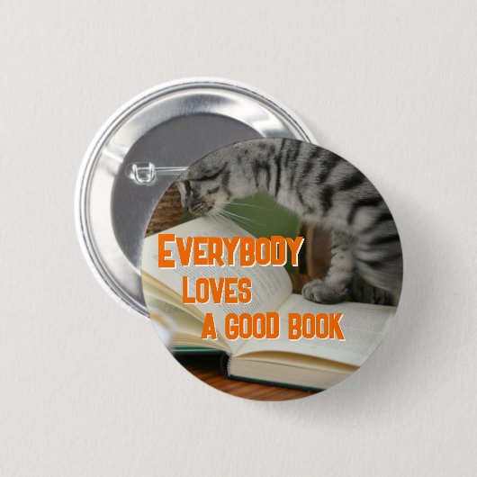Badge Rond 5 Cm Funny Cat on Book Saying (Devant & derrière)