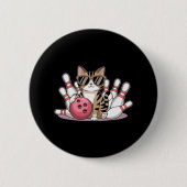 Badge Rond 5 Cm Funny Cat Playing Bowling Cool Cat With Sungles  (Devant)